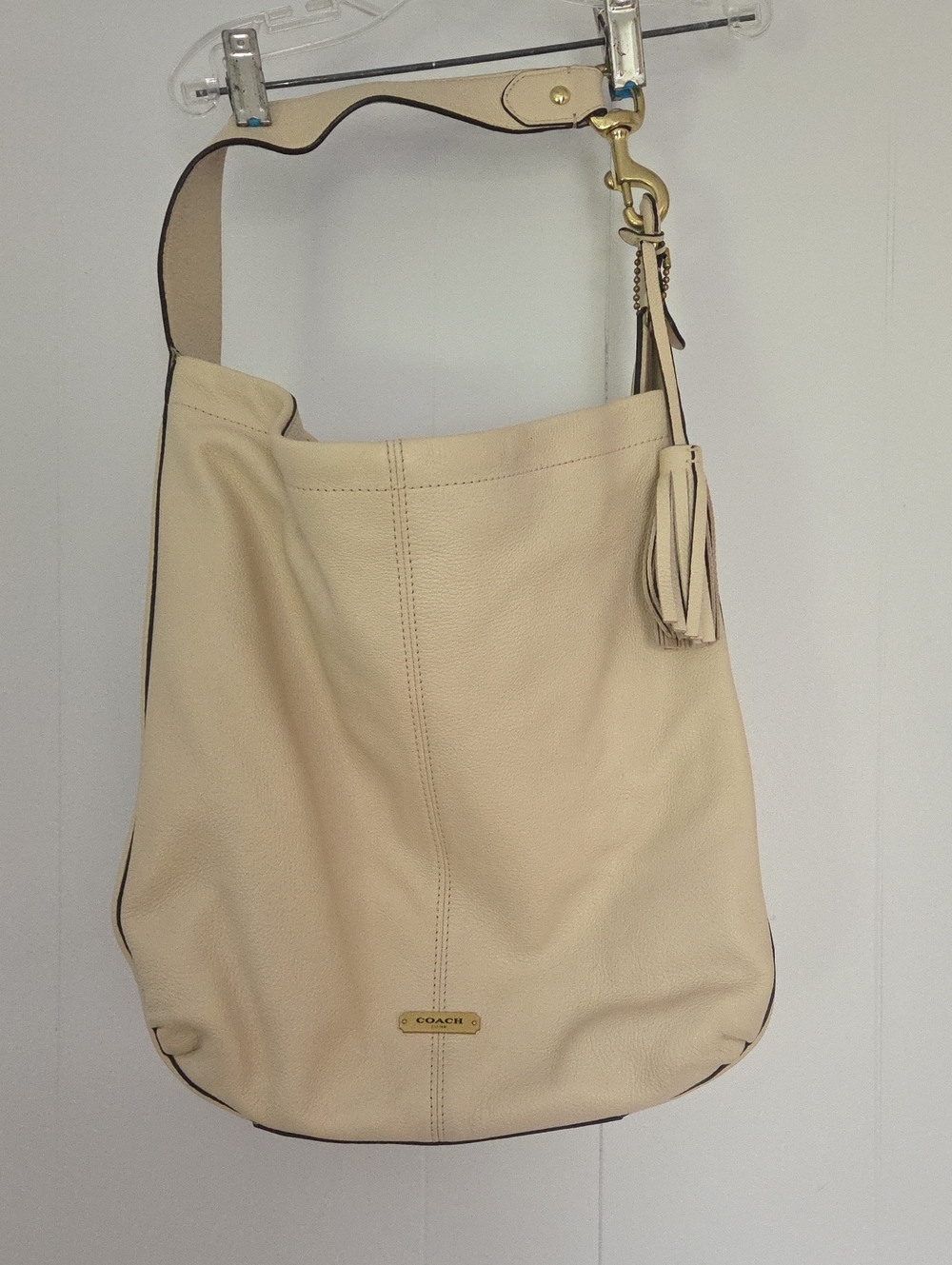 Coach Cream Pebbled Leather Hobo with Tassel and Gold Hardware